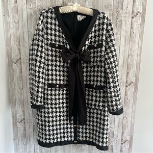 Pomander Place Coco Black and White Houndstooth Tweed Bow Dress XXXL